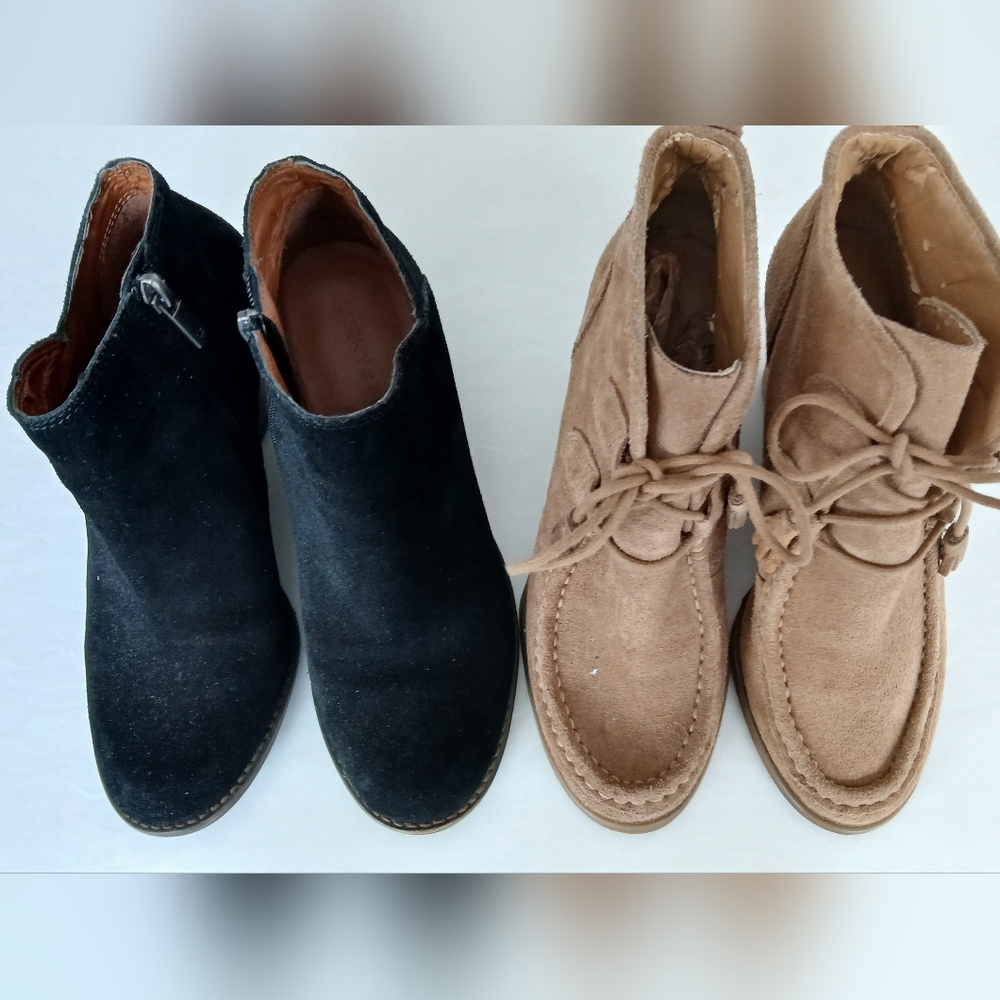 Lucky Brand Suede Wedge Booties – Set of 2 | Women’s Size 7 | Black & Tan
